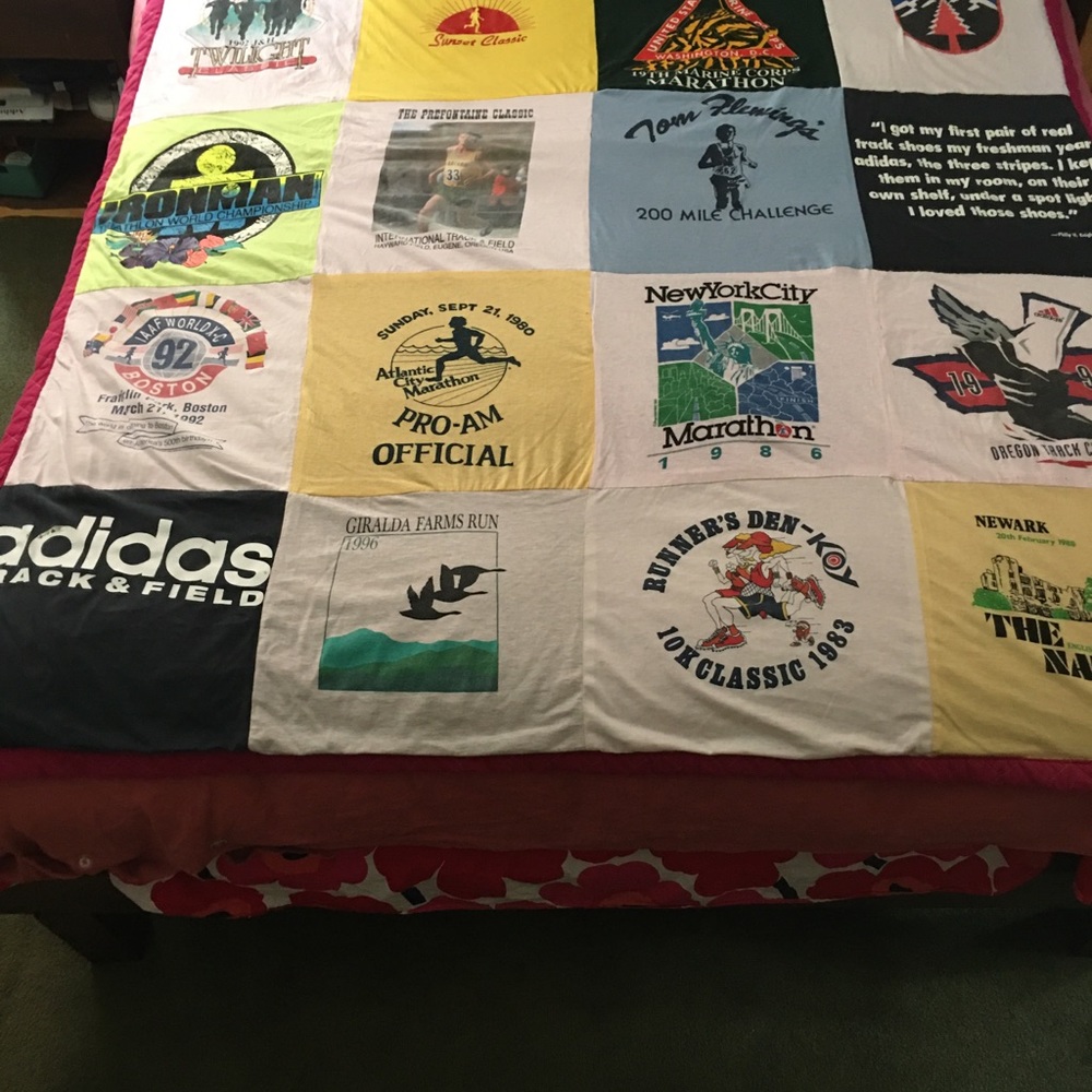 Wall hanging made of running/ race t-shirts